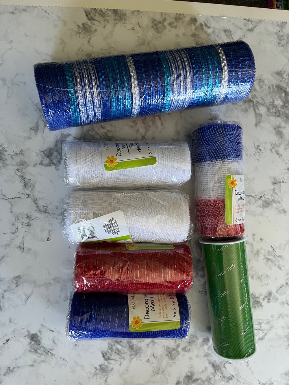 Decorative Mesh Rolls - Blue, White, Red, Green